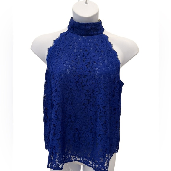 Diane Von Furstenberg Jemmie Blue Lace Halter Top. Large - Picture 4 of 7